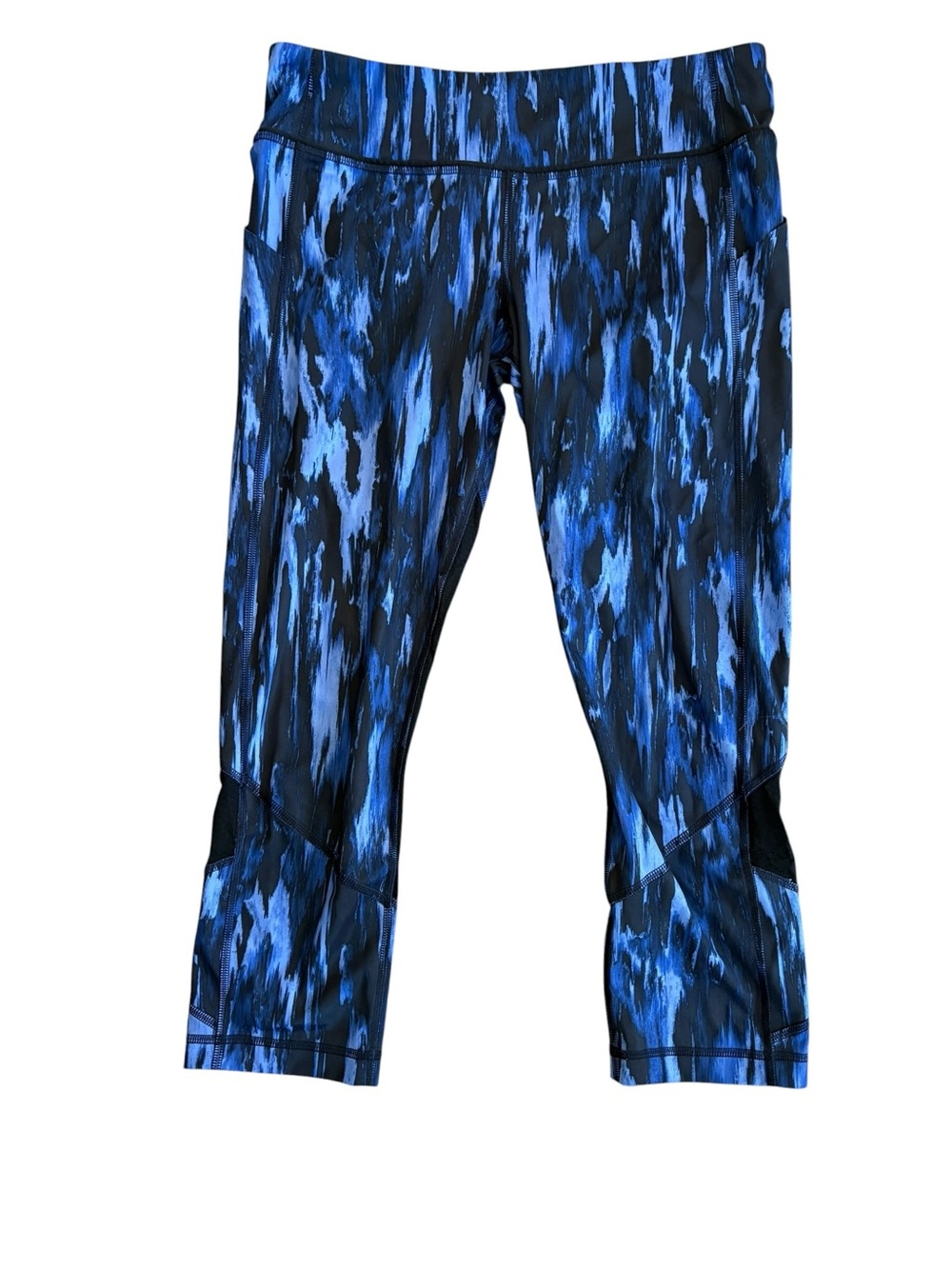 Lululemon Pace Rival Blue Black Athletic Crop Leggings Size 8